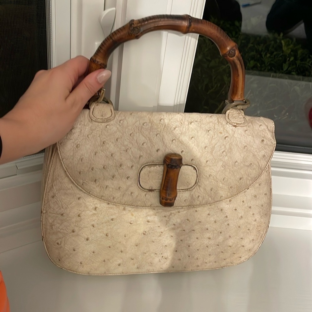 vintage gucci ostrich bamboo handle bag